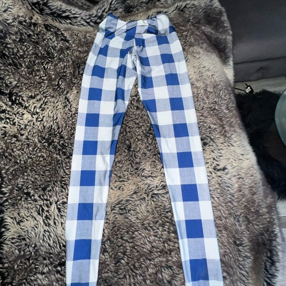 Goldsheep Blue and White Checkered Picnic Leggings, Medium - Picture 1 of 11